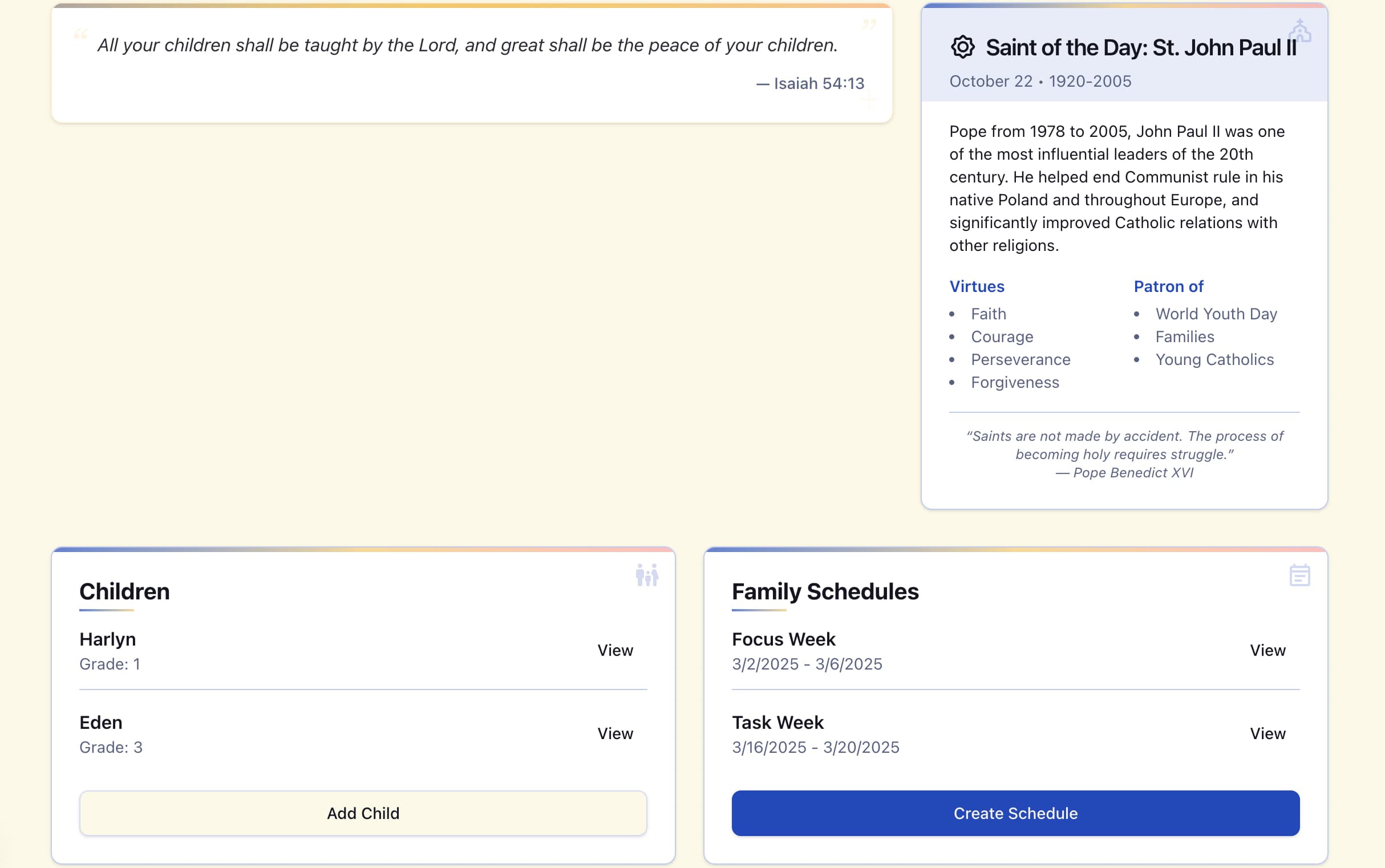 Christian Homeschool Planner Dashboard